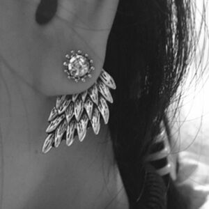 Retro style boutique angel wings feather crystal earrings